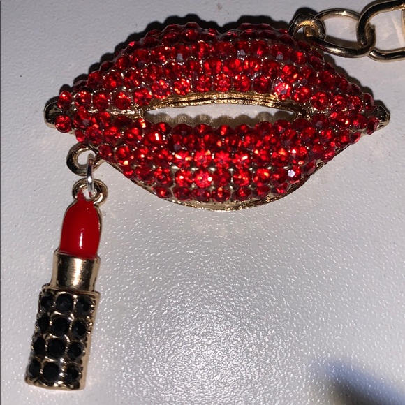 Crystal Lips and lipstick purse/bag charm keychain - Picture 3 of 5